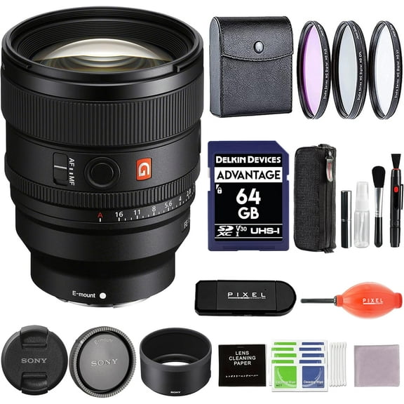 Sony FE 85mm f/1.4 GM II Lens Bundle with 77mm 3PC Filter Kit and Additional Accessories | Sony 85mm f1.4