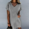 thumbnail image 2 of Robe T-Shirt pour Femmes Décontractée d'Été à Col en V à Manches Courtes à Imprimé Graphique Robe d'Été Coupe Ample Plage Vacances Robe Courte, 2 of 5