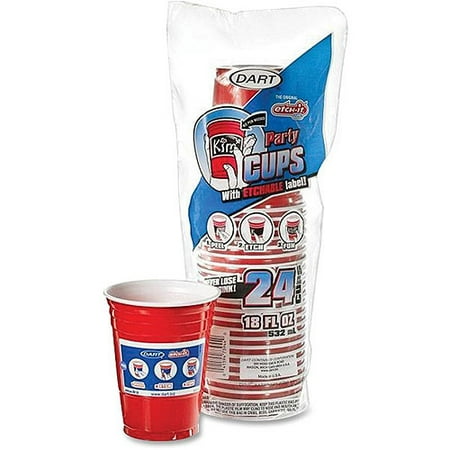 Dart Etch-It Plastic Party Cups, Red, 18 oz, 288 count