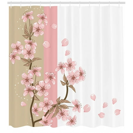 Japanese Shower Curtain Romantic Sakura Blooms Flowers Petals