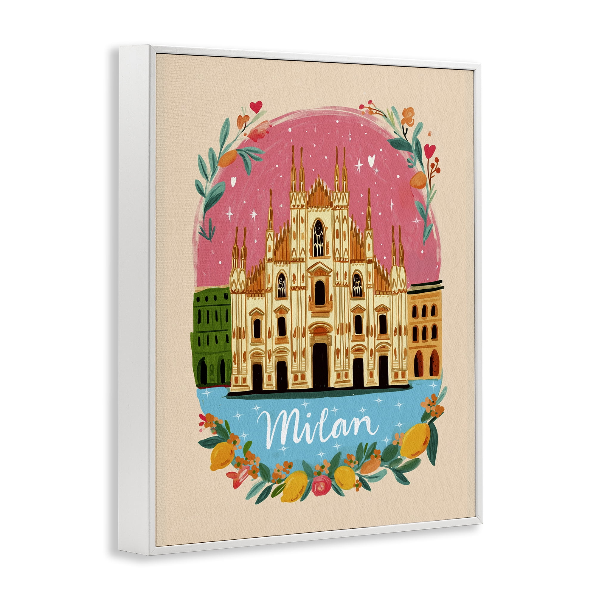 Floral Bordered Milan White Framed Giclee Art, design by Yen