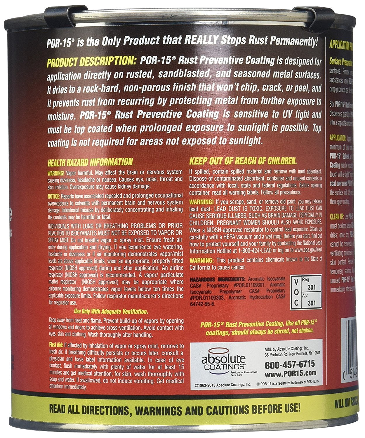 POR-15 45008 Gloss Black Rust-Preventive Auto Body Paint, for Car