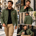 thumbnail image 6 of Men's Full Zip Jackets Fashion Patchwork Lapel Collar Coat Fall Long Sleeve No Hood Outerwear with Zip Pockets, 6 of 8