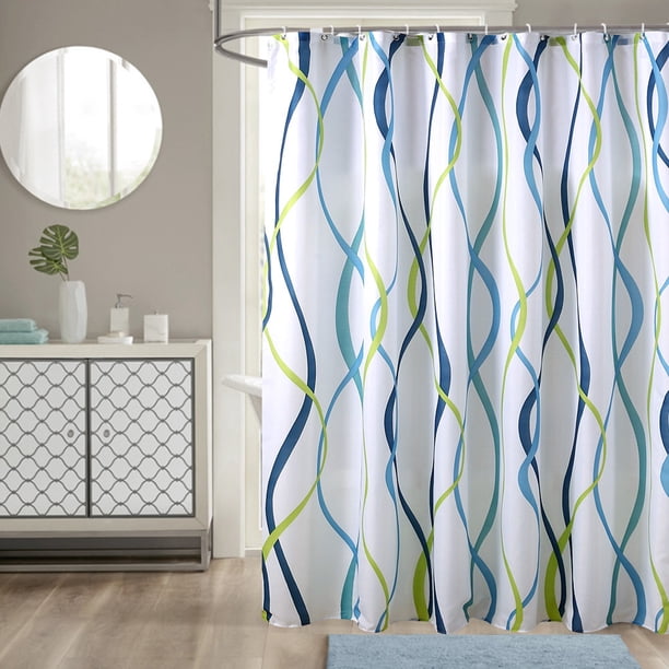 Cortina de Ducha A Rayas Impermeable, Ganchos en Forma de S para Cortina de Baño Con 12 Ojales, Patrón Elegante, Imagen Clara, Sin Decoloración