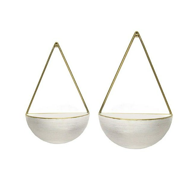 Stratton Home Decor S21008 Jardinières Murales Rondes en Métal&44; Blanc & Or - Lot de 2
