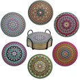 thumbnail image 1 of Juego de madera de 6 piezas con estante de almacenamiento, agua con mandala de girasol con aislamiento térmico, 1 of 7