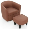 thumbnail image 2 of Costway Swivel Barrel Chair with Ottoman Footrest Curved Backrest & Armrests Living Room Brown, 2 of 8