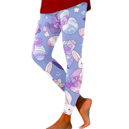 XIAONU Easter Bunny Print Yoga Leggings For Women Stretchy Slim Fit Ankle Length Pants Soft Breathable Casual Daily Pants