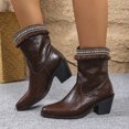 thumbnail image 4 of Willtoo Women's Vintage Faux Leather Fringe Ankle Boots Bohemian Retro Chunky Low Heel Shoes Winter Casual Round Toe Back Stretch Slip On Booties, 4 of 5