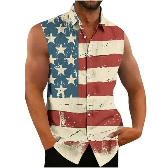 Tawop Mens Tank Tops Flag Graphic Shirts Sleeveless Shirts for Men Lapel Button Tops S-5XL Tank Tops for Men