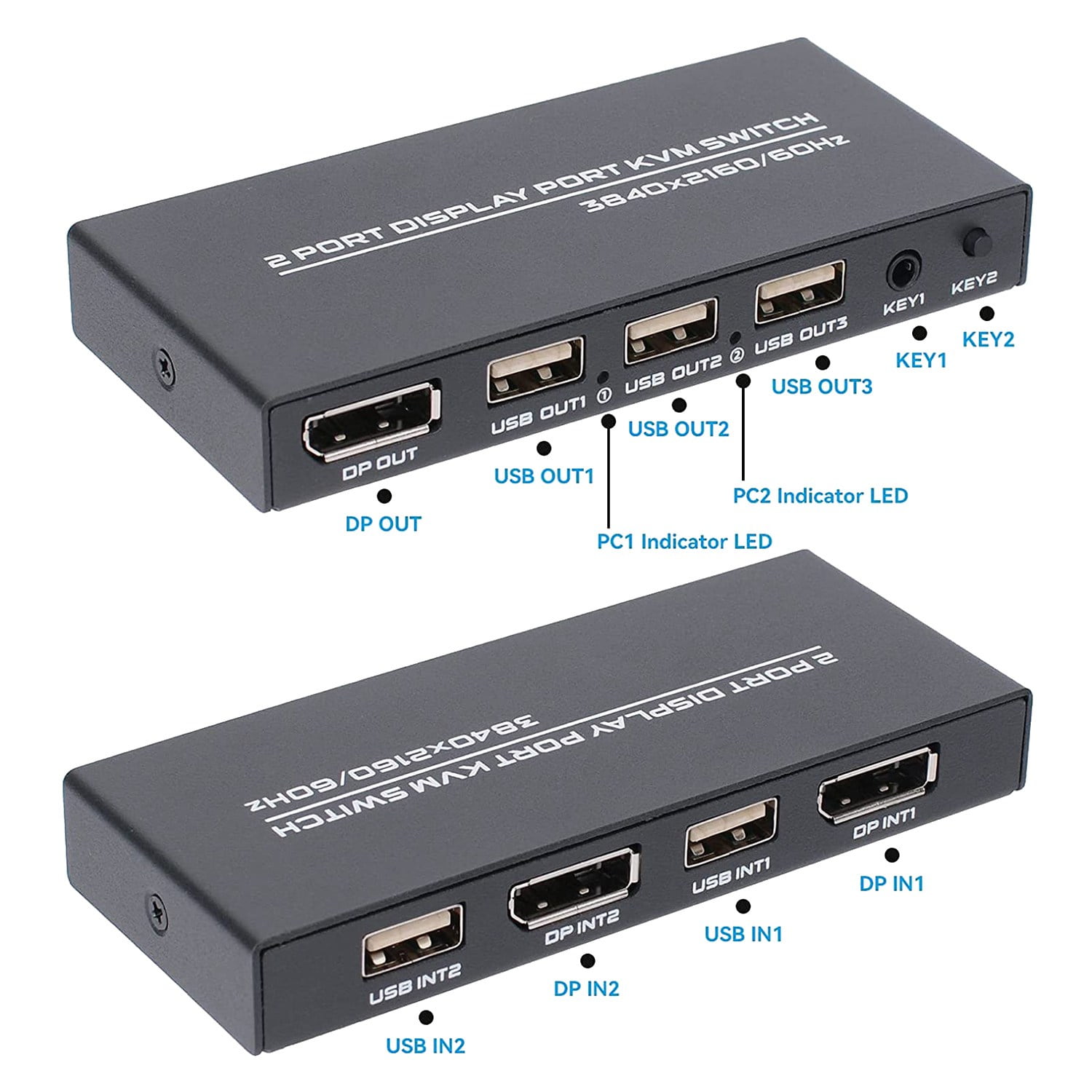 KVM Switch, 4K@60Hz DP USB Switcher for 2 Computer Share Keyboard Printer and Ultra HD Monitor