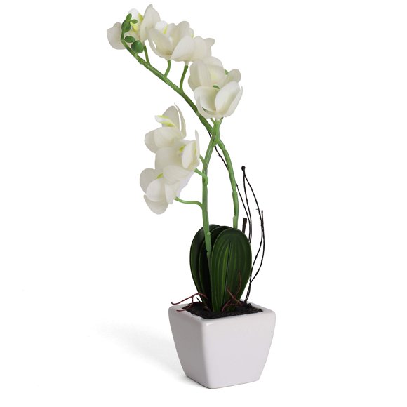 Bornbridge Artificial Orchid - Fake Plant With Real Touch Flowers - Faux Long Stem Artificial Flowers - Potted/Plastic Orchid (2 Pack, White - Medium)