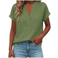 thumbnail image 6 of ClodeEU Women's Linen Blend V Neck Short Sleeve Top ,Loose Fit Casual Button Blouse Army Green,Womens Plus L, 6 of 7