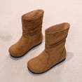 thumbnail image 2 of Bilqis Fashion Mid Calf Snow Boots for Girls Solid Plain Decor‑free Thin Fleece Lined Suede Upper Ankle Boot Round Toe Flat Sole Footwear Weekend Leisure Fall Winter Shoes Brown,13 Little Kids, 2 of 6