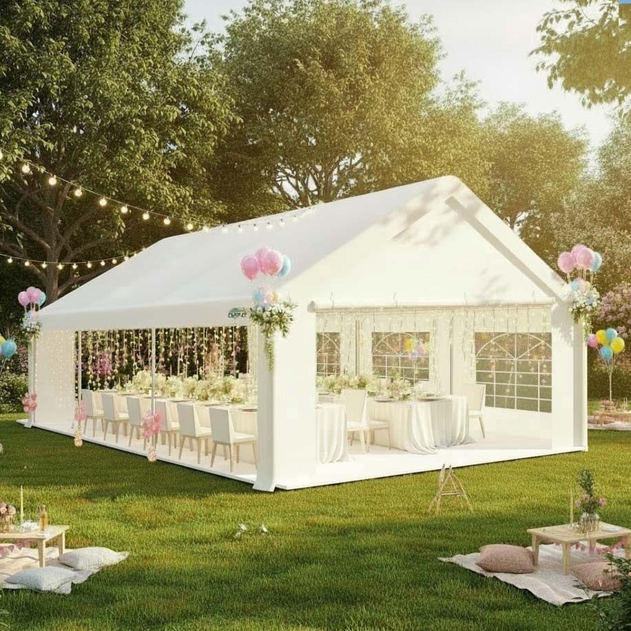 HOTEEL 20x20ft Heavy Duty Party Tent, Commercial Outdoor Canopy Wedding Tents for Parties with 6 Sidewalls & Built-in Sandbags, Waterproof Outdoor Canopy, White