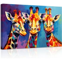 ZHONGYUTONG Giraffe Family Canvas Wall Art Colorful Animal Painting Prints Funny Giraffe Abstract Posters Wall Decor for Nursery Baby Room Framed (12.00" x 18.00")