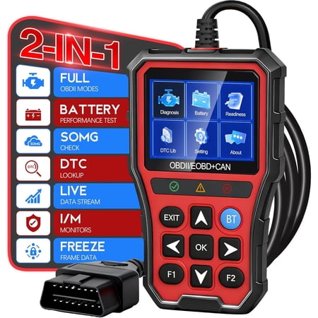OBD2 Scanner Diagnostic Tool, Code Reader with Tester, Check Engine Code Reader with Reset OBDII, Real-Time Date, DTC Lookup,Scan Tool for OBDII Protocol Since 1996