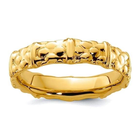 925 Sterling Silver Polished Patterned Stackable Gold Plated Ring Size 9 Stackable Ring for Women