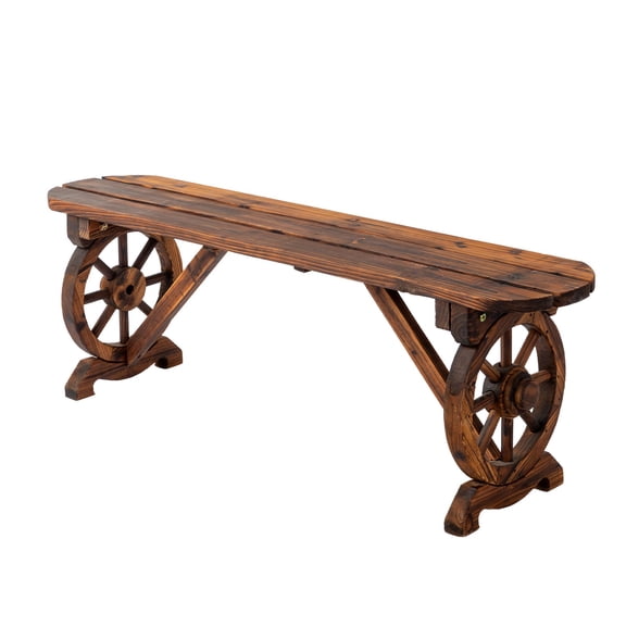 FASCK Outdoor Park Garden Benches Porch Bench Wooden Carbonized Bench Wheel Shape Chair Legs Oval Seat Pastoral Style Two-Seat Sofa Outdoor Bench Yard Furniture.