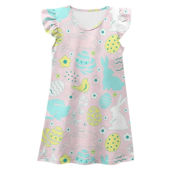 Gzbliryd Easter Cute Spring Summer Sun Dresses Puff Sleeve Plaid Dresses Easter Egg Smocked Dress for Little Girl Summer Causal Tutu Skirts (Light Pink,5-6 Years)