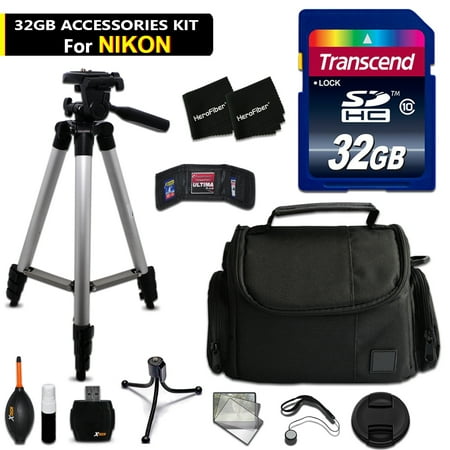 32GB Accessory Kit for Nikon Coolpix A900, B700, B500, P900, L840, L830, L820, P610, P600, P520, L320, P7800 Digital Cameras includes 32GB High-Speed Memory Card + Fitted Case + 60 inch Tripod +