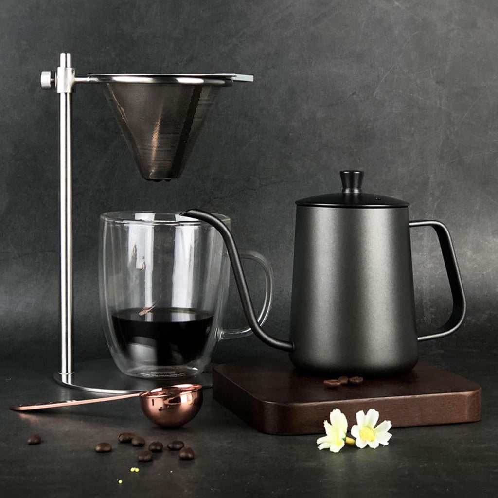 Adjustable Stainless Steel Pour Over Coffee Maker Station Stand with Reusable Double Filter Freestanding Drip Cone Brewer Directly into Mug Cup