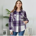 thumbnail image 4 of FYMNSI Women and Girls Button Down Plaid Flannel Shirts Autumn Casual Long Sleeve Shacket Mommy and Me Matching Outfits Purple (Mom S), 4 of 11