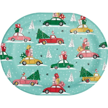 Christmas Cars 12-inch Oval Paper Plates 8 Per Pack