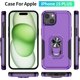 thumbnail image 2 of Funda Sumao para iPhone 15 Plus con anilla, fina, de silicona líquida, de grado militar, a prueba de golpes, color morado y negro, 2 of 8