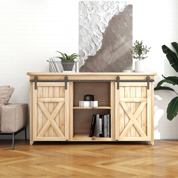 CCJH 6.5FT Mini Sliding Barn Door Hardware Kit Closet Cabinet 78" Track System Carbon Steel Basic Roller Hanger for Double Doors