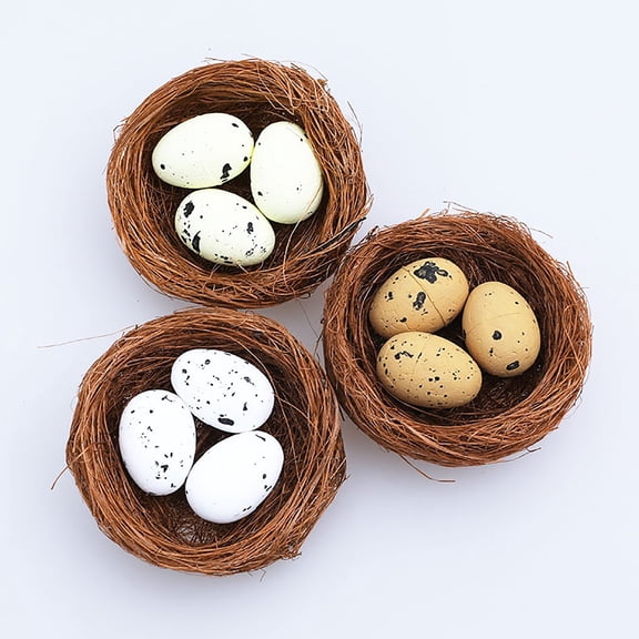 Mini Faux Nests with Speckled Easter Eggs - Spring Decor, Egg Hunt Supplies, Table Centerpiece, Reusable Holiday Decorations