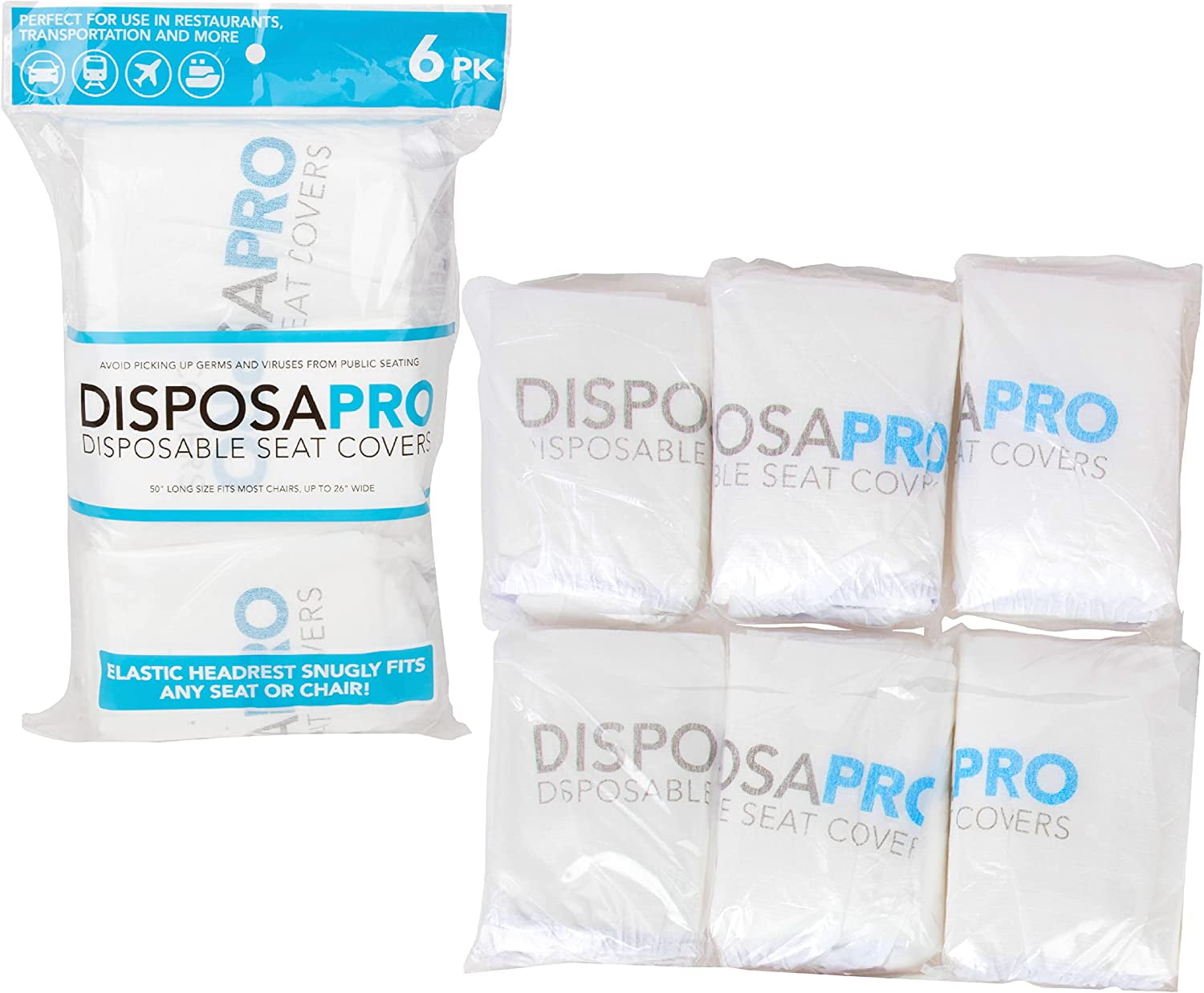 SCS Direct Disposable Airplane and Public Seat Covers (6 Pack) -  Individually Wrapped Travel Ready Protector Covers Seats in Planes,  Restaurants etc 