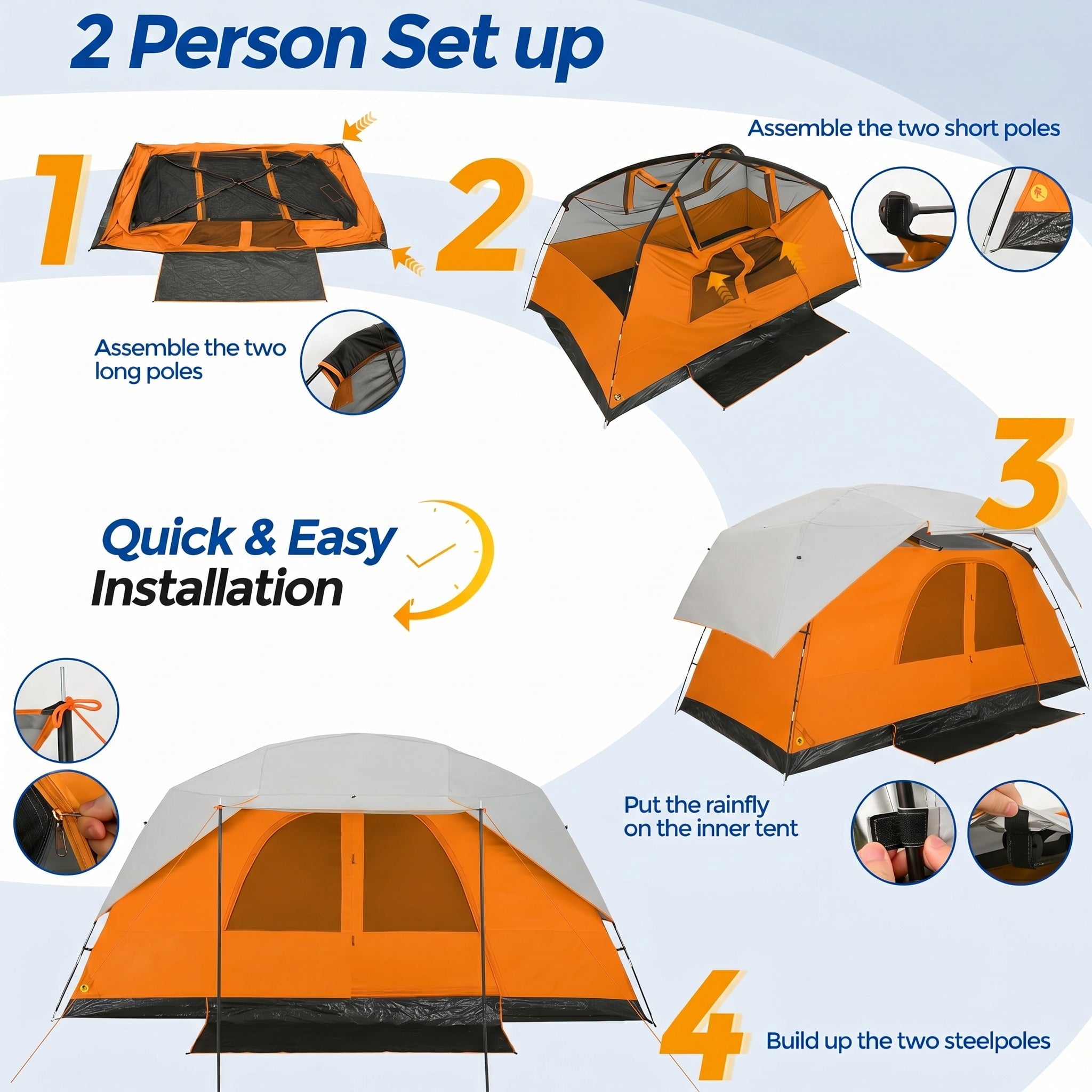COBIZI 6-8-10 Person Camping Tent,Large Family Cabin Tent with Removable Rainfly,Mesh Roof for Stargazing,84" Tall Center,Waterproof Design,Carry Bag,Orange