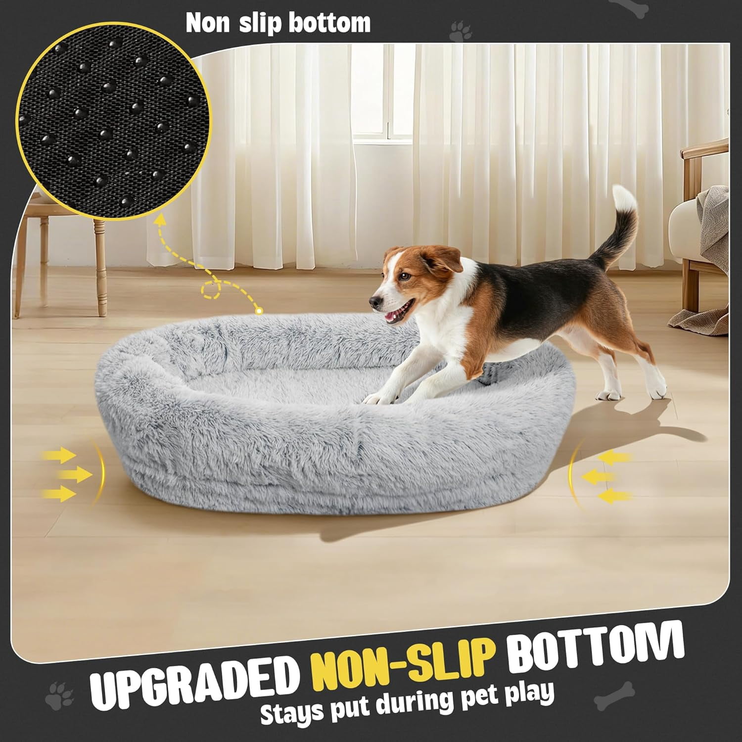 Orthopedic Car Dog Bed for Large Dogs, Waterproof Faux Fur Calming Travel Bed
