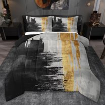 jejeloiu Modern Ink Geometric Full Size Comforter Sets,Black Gold Gray Bedding Sets For Adults Reversible 3pcs