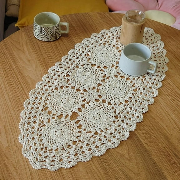 Hand Crochet Oval Doily Table Runner Dresser Scarf Decorative Fabric Place Mat