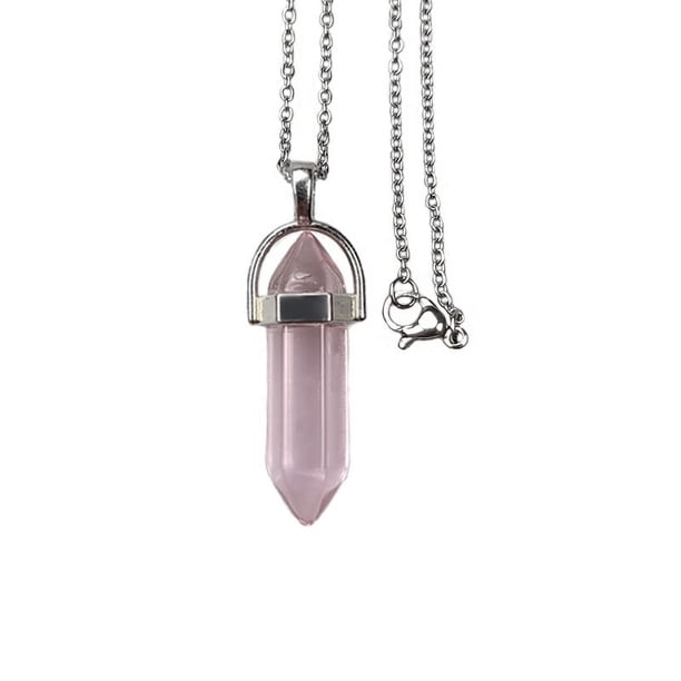 Zhuge Collares de cristal para mujer, colgante de cristal, collar de piedras preciosas para curación energética espiritual, colgante hexagonal, adivinación para hombres (rosa)