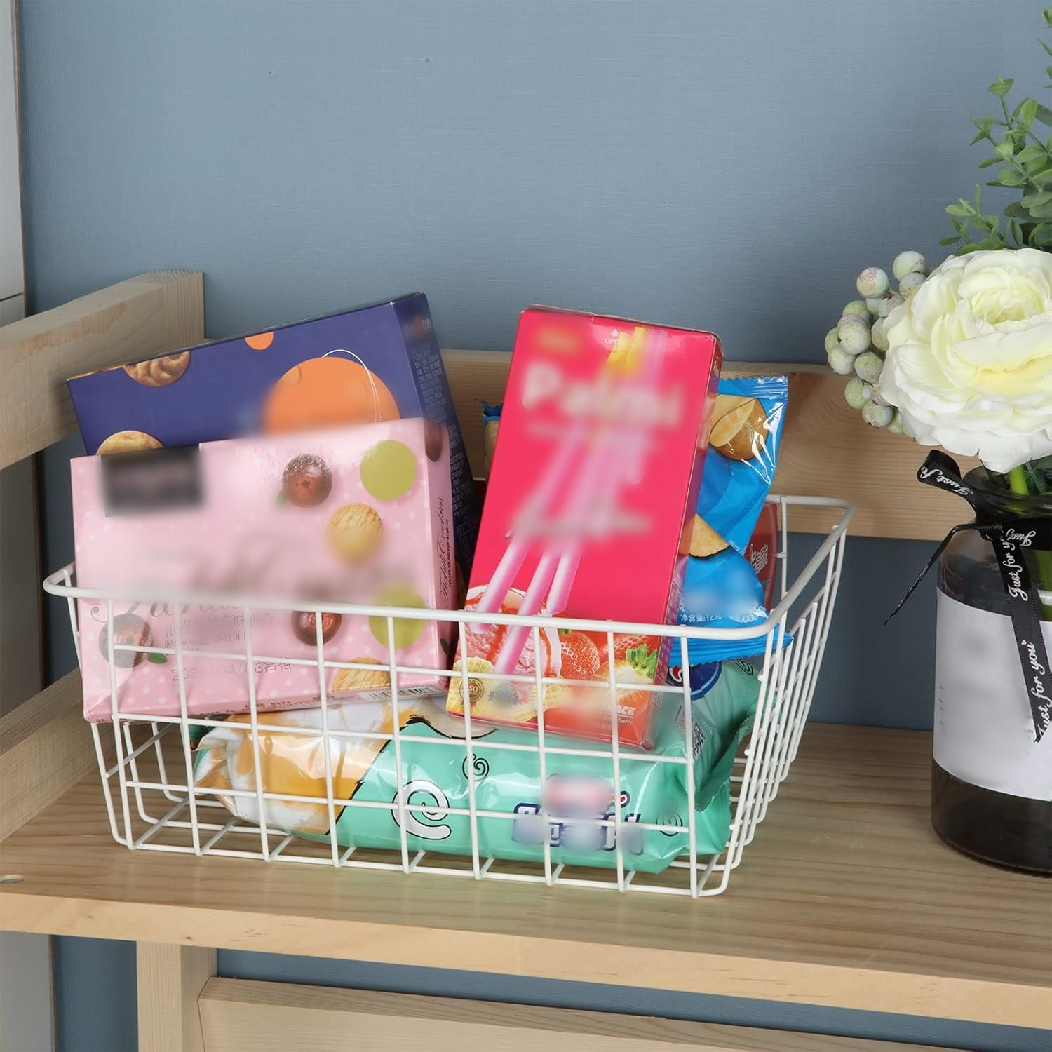 Freezer Baskets Wire Storage Baskets, Closet Baskets Bin Organizer Storage for Home, Office,Freezer, Pantry, Bathroom Organizing, White, Set of 6