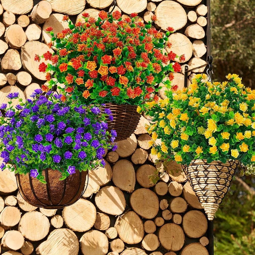 Outdoor Artificial Fake Flowers No Fade UV Resistant Faux Plastic Plants for Hanging Planter Patio Yard Wedding Indoor Home Kitchen Farmhouse Décor (White)