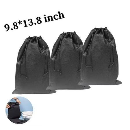

3 Pcs Non-Woven Shoe Bag with Drawstring Beam Mouth Design for travel/carrying Black