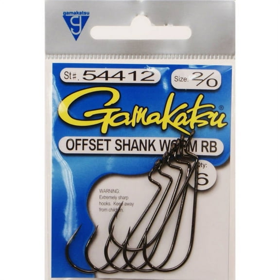 Gamakatsu Worm Offset Round Bend Hook in High Quality Carbon Steel, NS Black, Size 2/0, 6-Pack