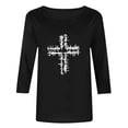 thumbnail image 4 of UVEASISHA Women's Christian Cross T-Shirt 3/4 Sleeve Religious Print Casual Faith Tops loose fit casual tops for dailywear Black XL, 4 of 6