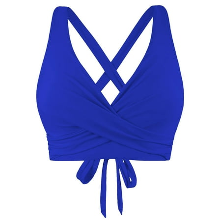 MSJUHEG Criss Cross Bikini Top Underwire Swimsuits for Women Full Coverage Bikini Top Triangle Bikini Bralette Bikini Top Bikini Top Push Up Swim Crop Top Tie Back Bathing Suit Tops Blue L