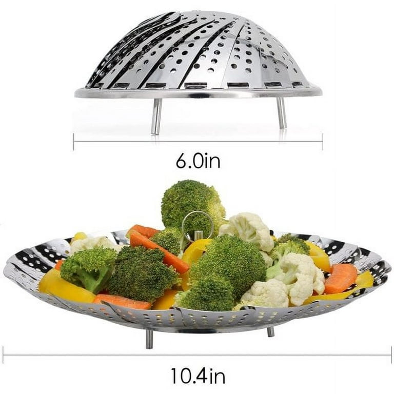 Vegetable Steamer Basket, Fits Instant Pot Pressure Cooker 5/6 QT and 8 QT,  18/8 Stainless Steel, Folding Steamer Insert for Veggie Fish Seafood Cooking,  Expandable to Fit Various Size Pot 