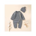 thumbnail image 5 of Michellecmm Newborn Baby Boy Girl Long Sleeve Solid Knitted Sweater Romper Knit Button Jumpsuit with Hat Fall Winter Clothes, 5 of 9