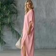 thumbnail image 4 of GUACER Womens Kaftan Maxi Dress Fashion Cotton Linen V Neck Boho Long Dress with Side Slit Loose Fit Beach Coverups, 4 of 7
