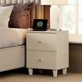 thumbnail image 5 of WAMPAT Nightstand with Charging Station & 2 Drawers Storage, Modern End Table Mid-Century Wood Bedside Table with 2 AC Outlets & USB Ports for Living Room, Bedroom, Beige Linen, 5 of 7