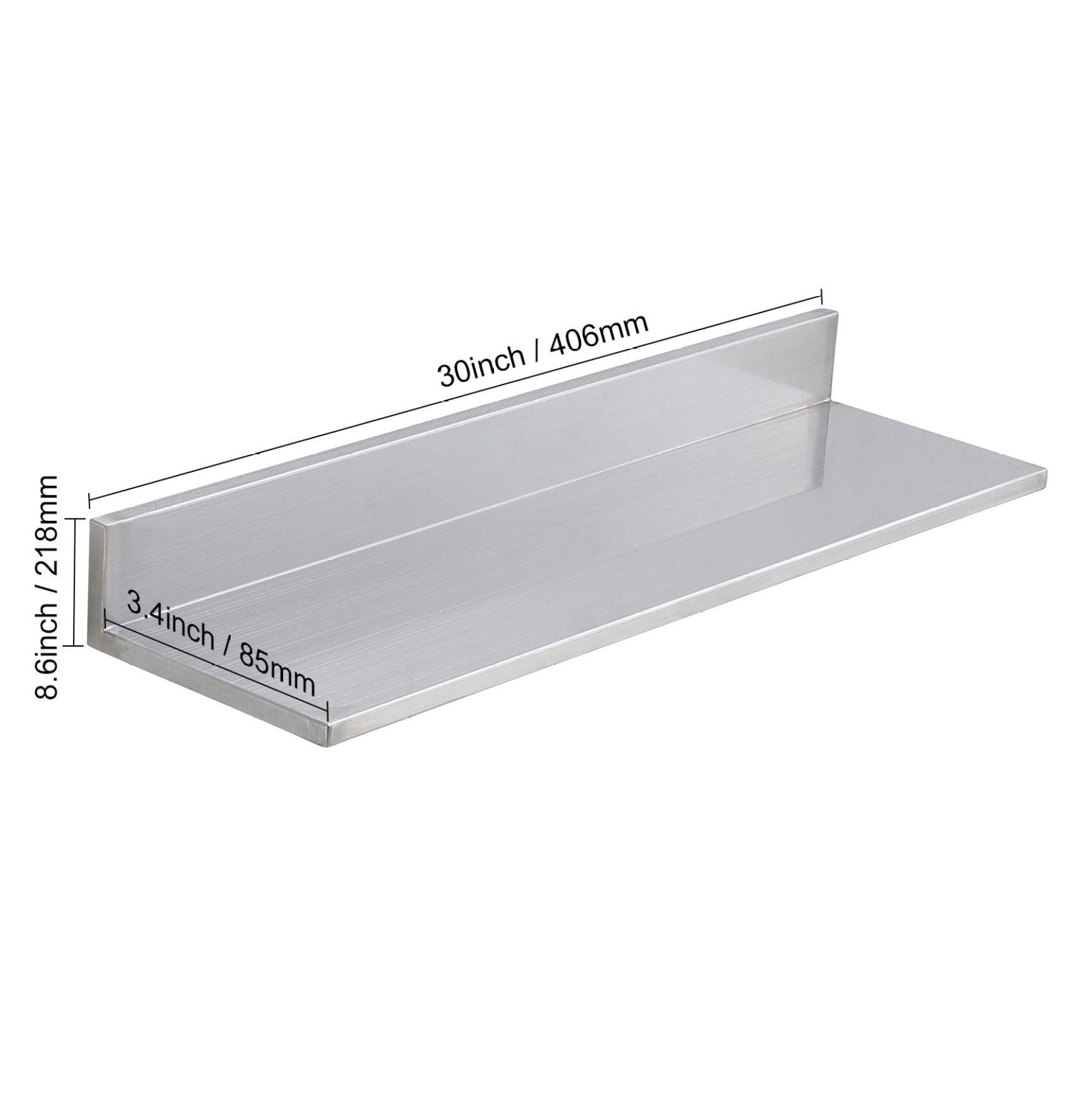 Stainless Steel Shelf 8.6x30 inch, Wall Mounted Floating Shelves with Backsplash, 44lbs Capacity, Heavy Duty Storage for Kitchen, Restaurant, Bar & Hotel