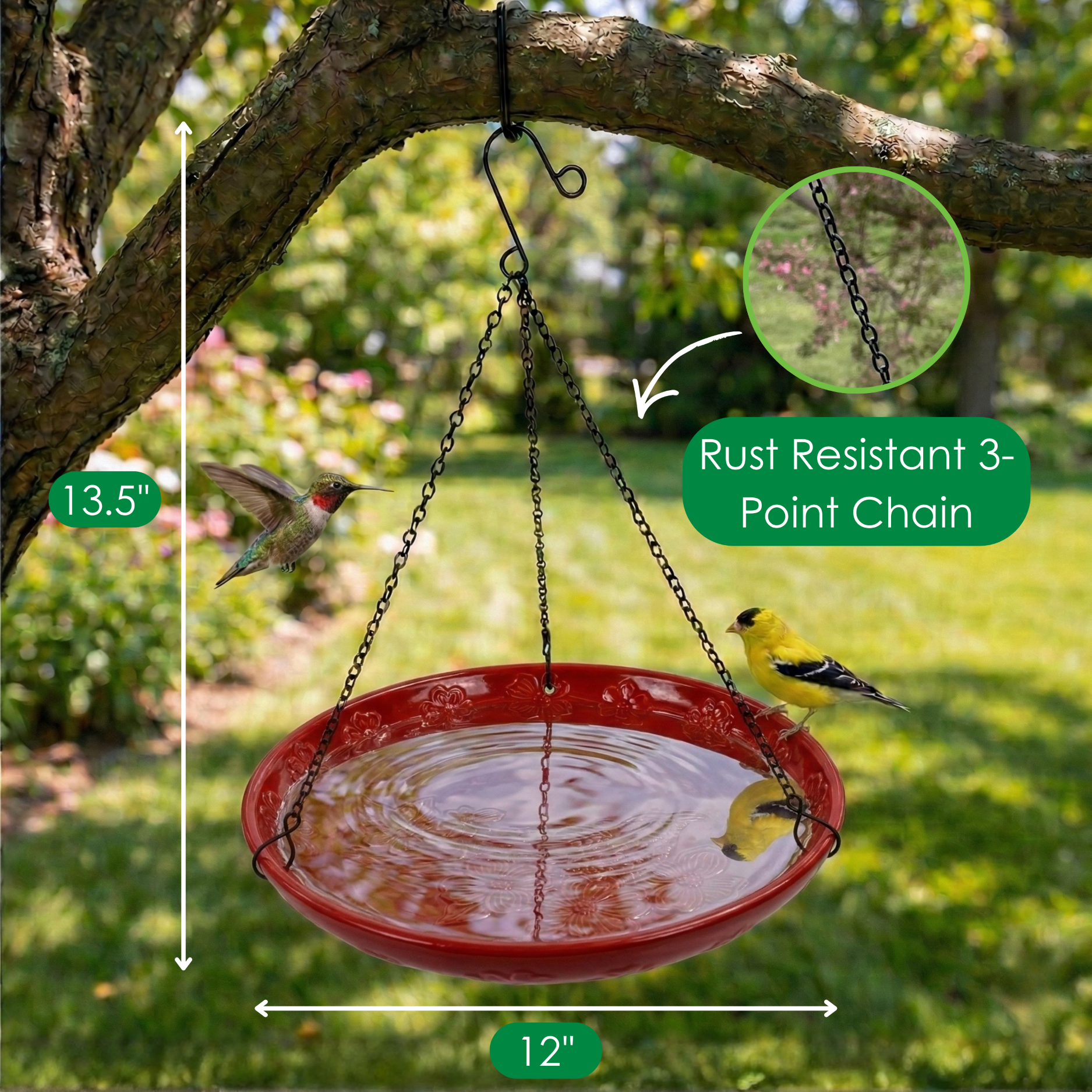 Backyard Essentials Bird Bath Hanging Birdbath Cardinal Red for Bird Feeders