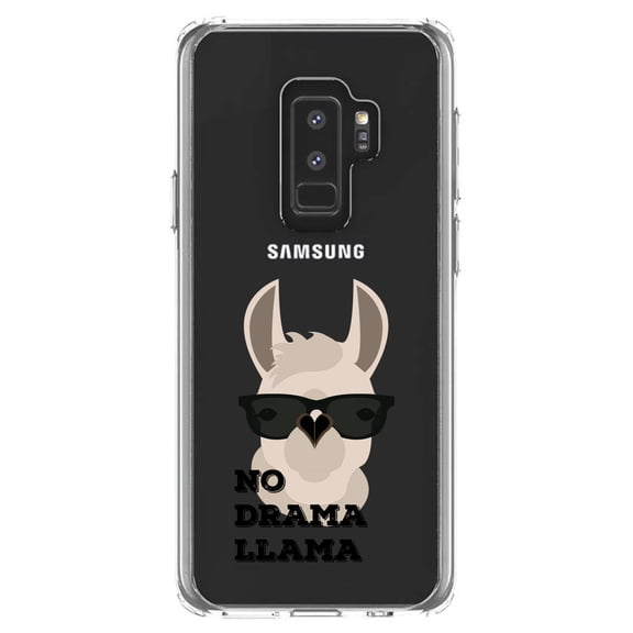 DistinctInk Clear Shockproof Hybrid Case for Samsung Galaxy S9  PLUS (6.2" Screen) - TPU Bumper Acrylic Back Tempered Glass Screen Protector - No Drama Llama Cartoon